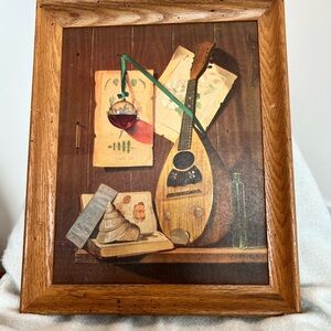 Vintage FH Hedelius Musical Instrument Wall Art in Woromwood Frame